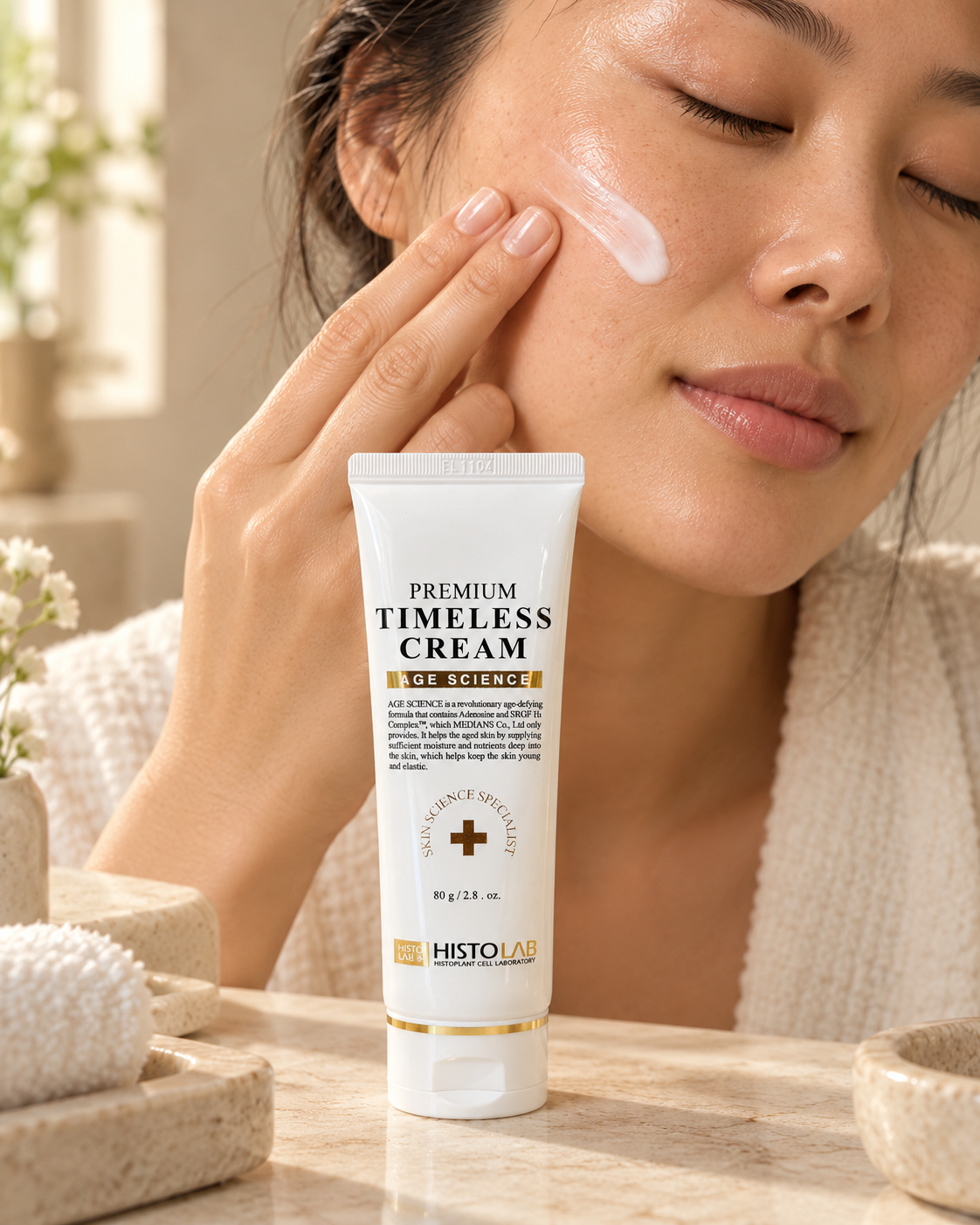 A close view of skincare being applied